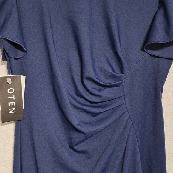 Oten Amazon Women’s Navy Blue Ruffle Sleeve Ruched Waist High-Low Dress - Picture 5 of 6